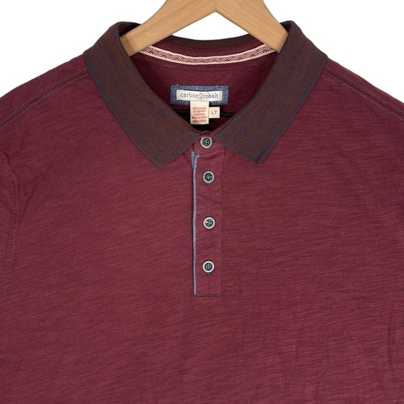 Carbon2Cobalt Triple Texture Polo Mens Large TALL Red Marled Slub Knit Jersey - Picture 1 of 7